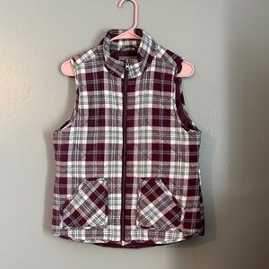 Maurices Plaid Vest in Burgundy and Gray